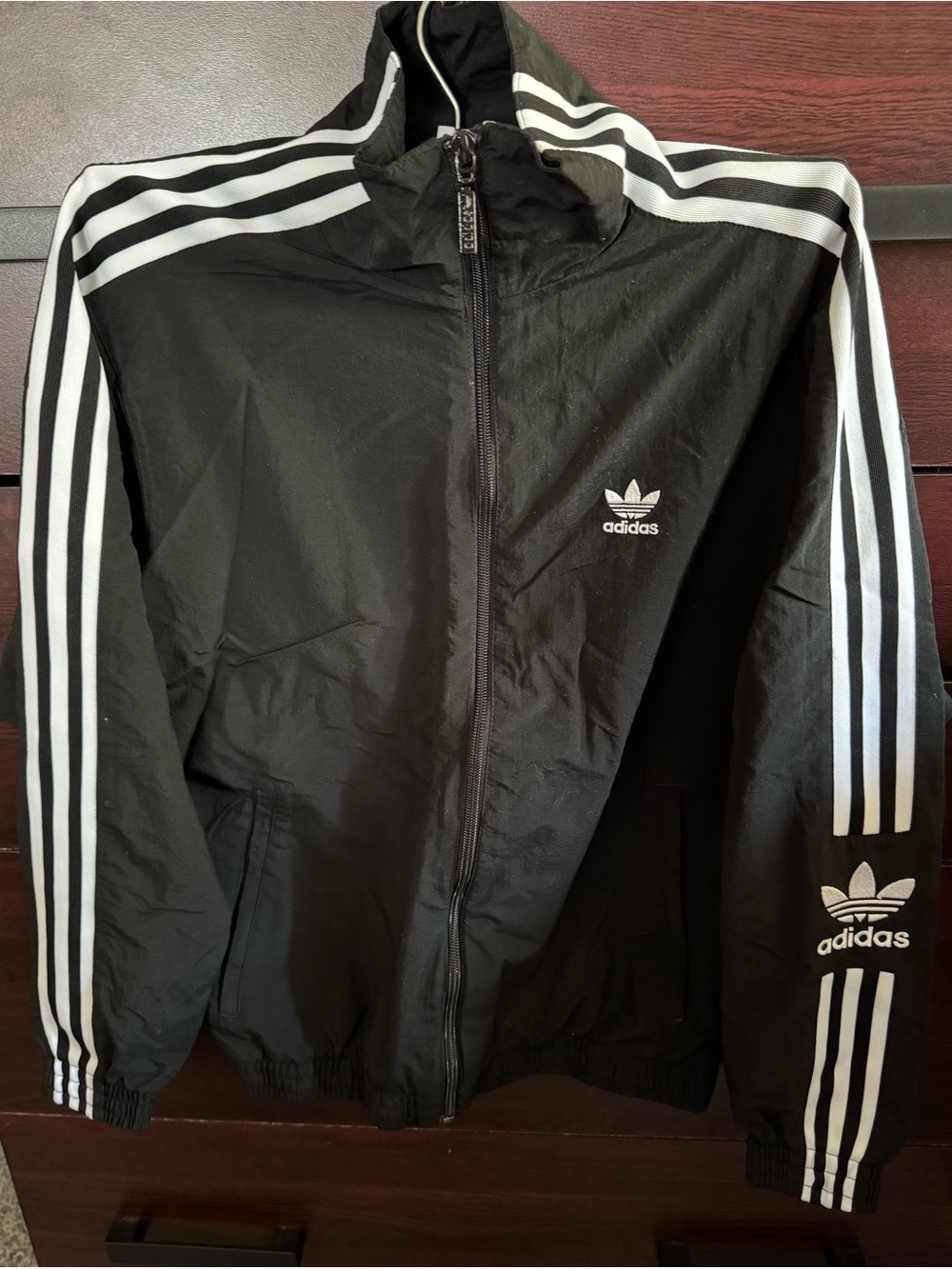 adidas Black Windbreaker Jacket with White Three-Stripes